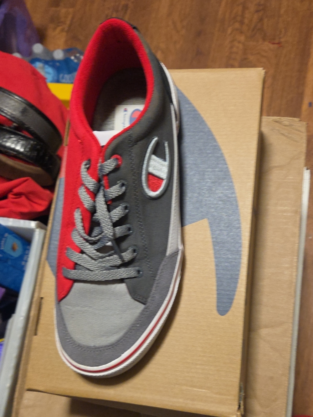 Champion Two-Tone Gray and Red Low-Top Sneaker